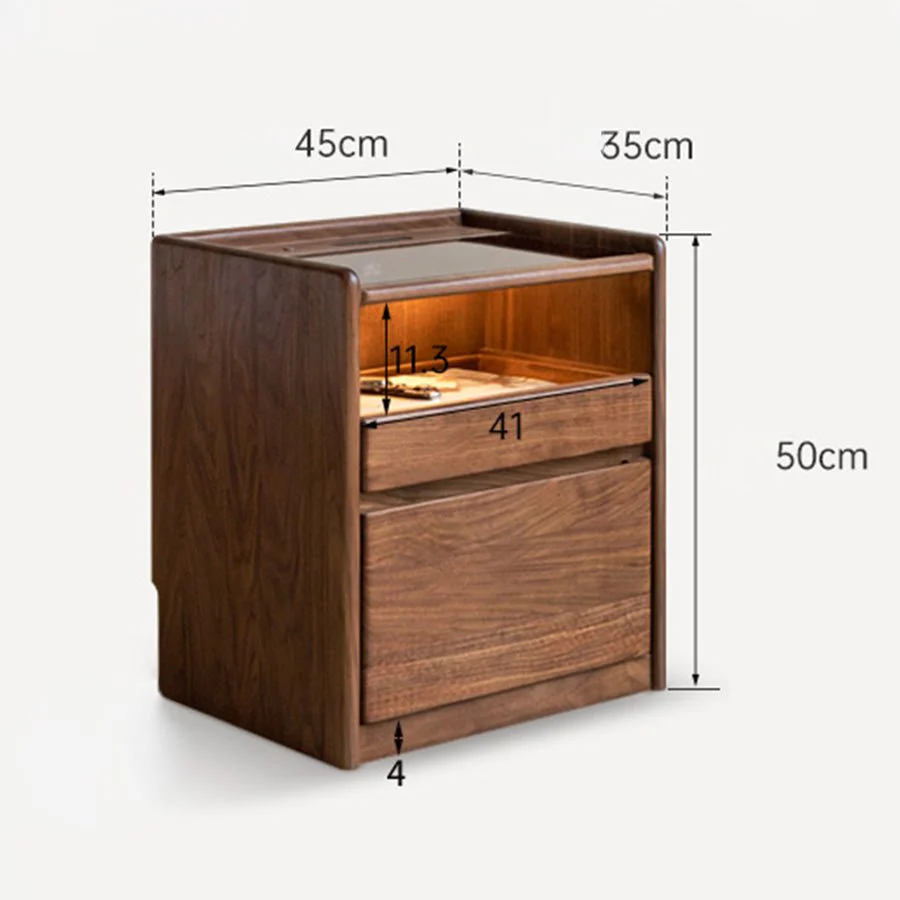 Achen Natural Solid Oak Bedside Table in Walnut Colour - Image 11