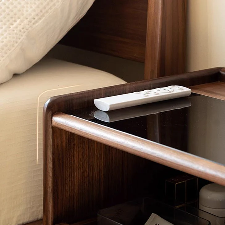 Achen Natural Solid Oak Bedside Table in Walnut Colour - Image 9