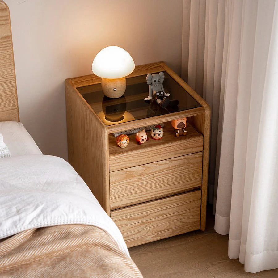 Achen Natural Solid Oak Movable Bedside Table - Image 2