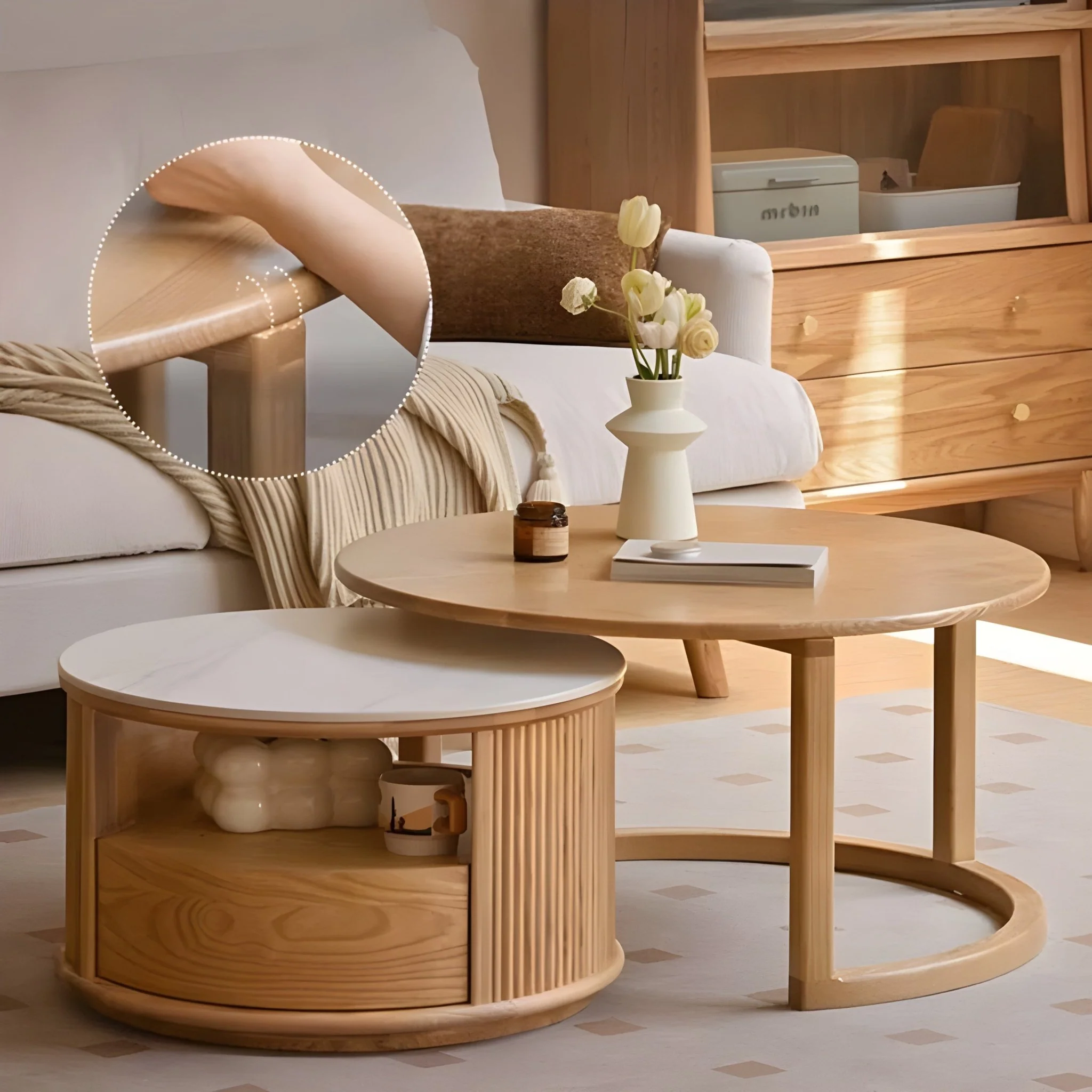 Anders Natural Solid Ash Coffee Table Set Design Three - Image 3