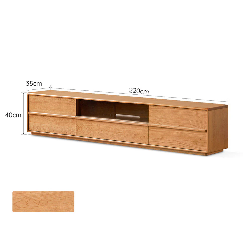 Aurin Natural Solid Cherry Floor Standing Entertainment Unit with LED Light - Image 12
