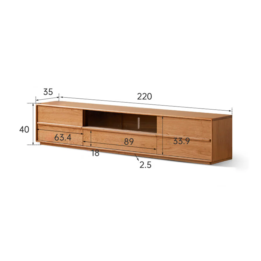 Aurin Natural Solid Cherry Floor Standing Entertainment Unit with LED Light - Image 13