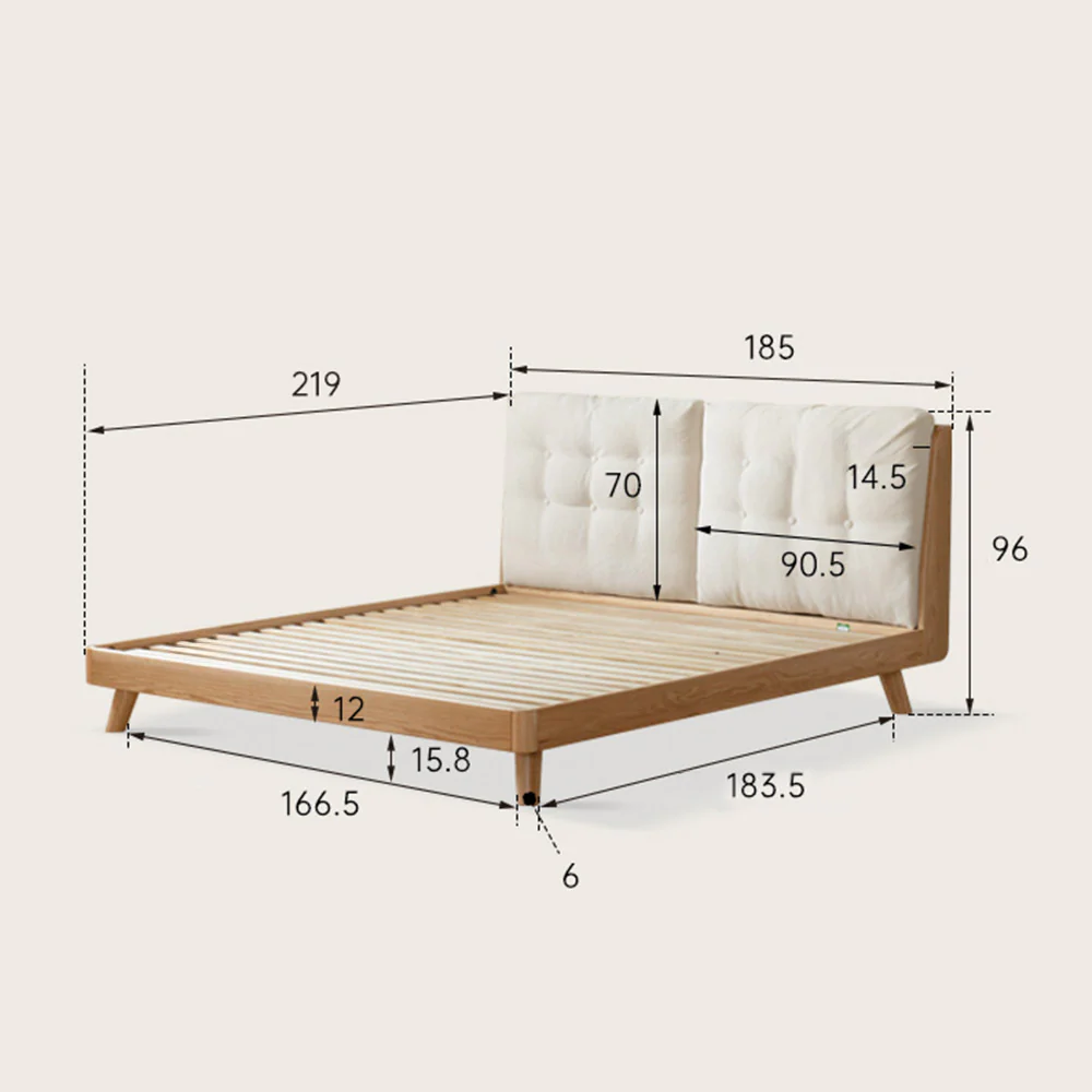 Bliecos Natural Solid Oak Cushion Back Bed Frame - Image 9