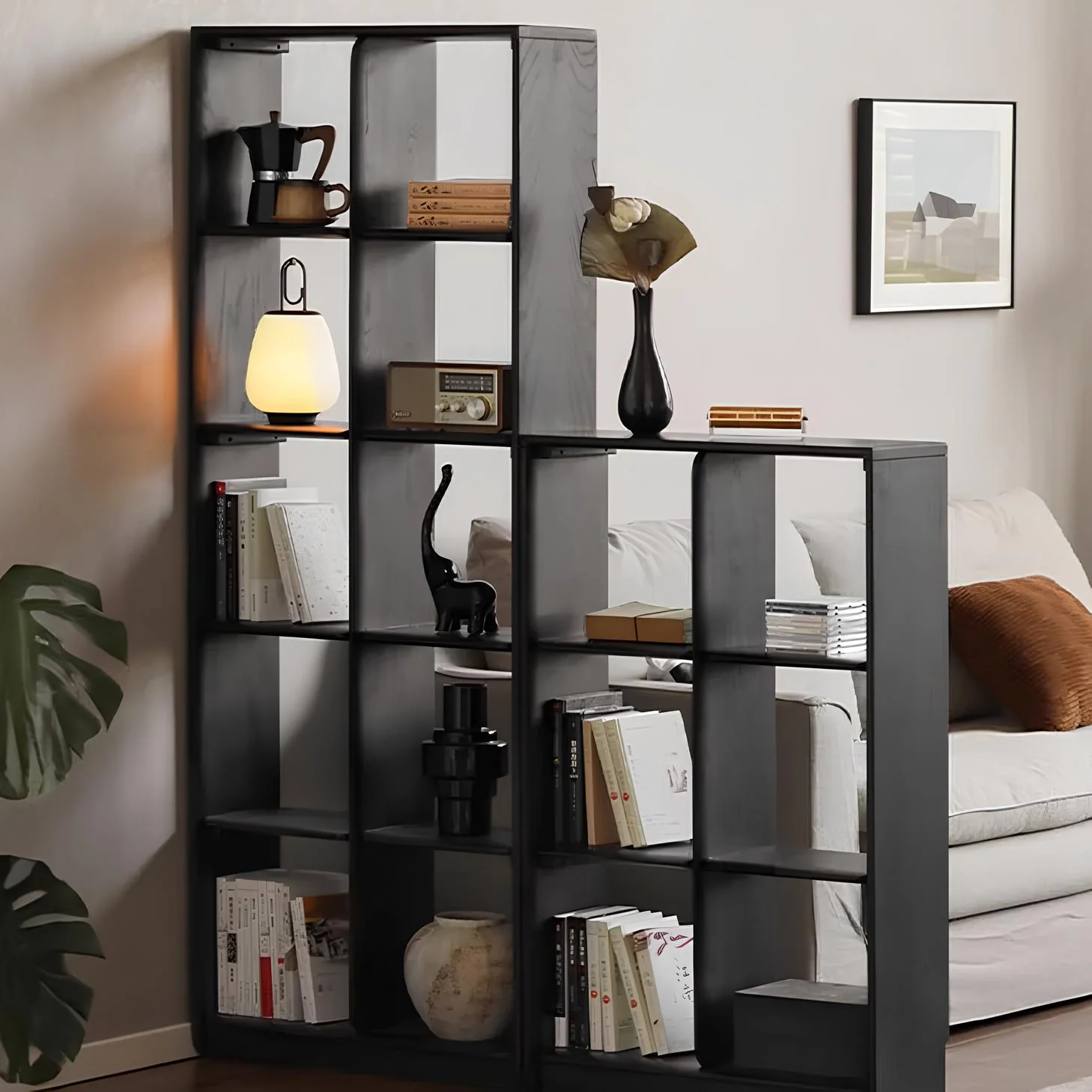 Charcoal Natural Solid Oak Modular Wall Shelves - Image 3