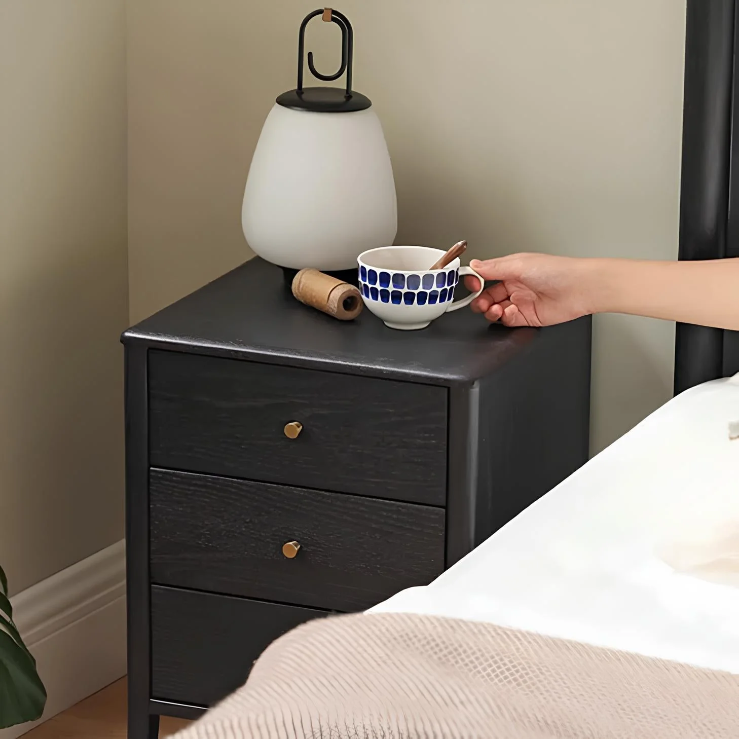 Charcoal Solid Oak Bedside Table - Image 6