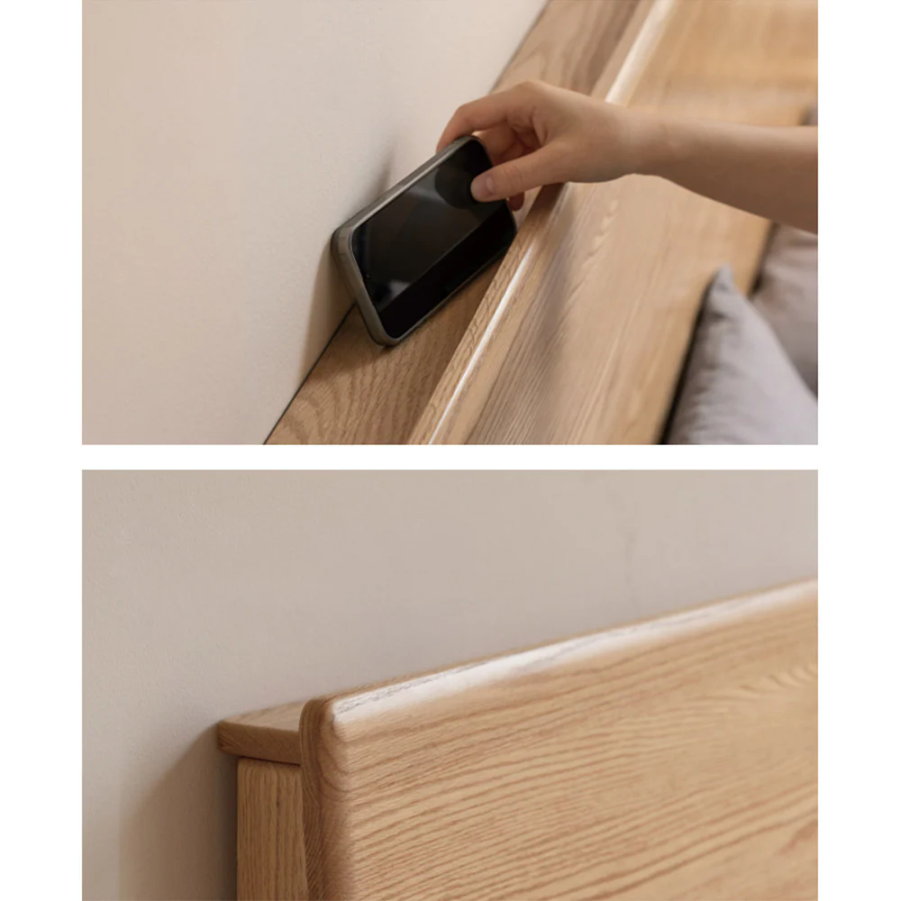 Endrinal Natural Solid Oak Bed Frame with Adjustable Headboard - Image 8