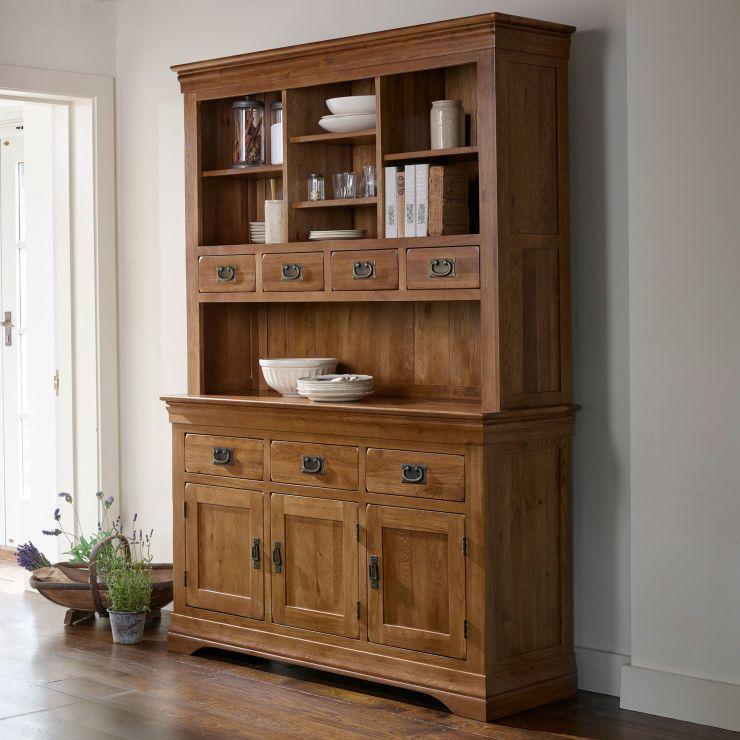 French Rustic Solid Oak Large Sideboard With Hutch Dresser - Image 5