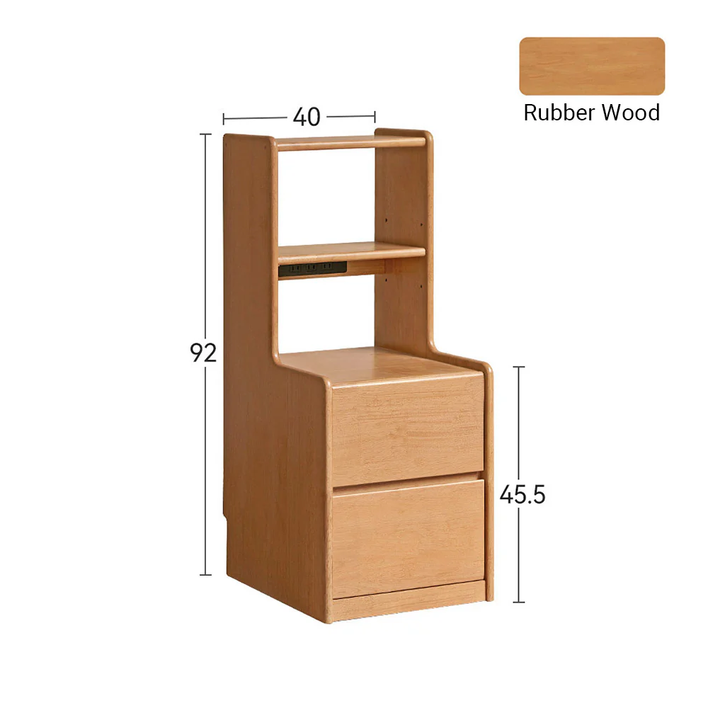 Guardo Natural Solid Rubber Wood Bedside Table with Hutch - Image 12
