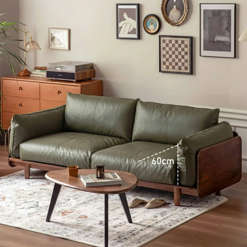 Hamburg Black Walnut Genuine Leather Sofa - Image 3