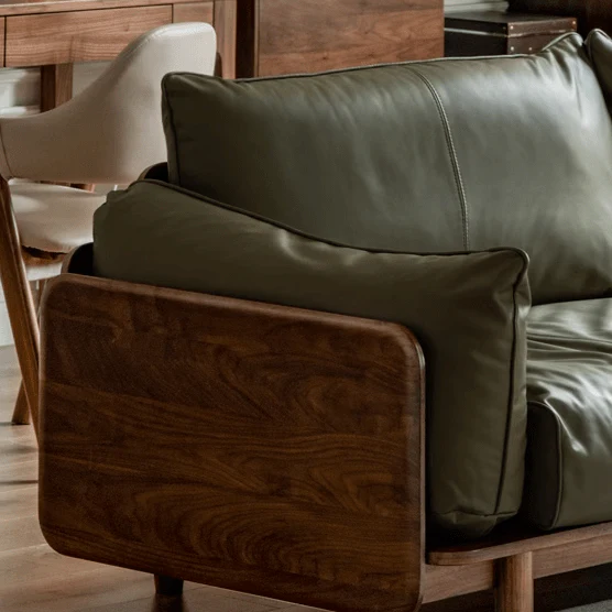Hamburg Black Walnut Genuine Leather Sofa - Image 6