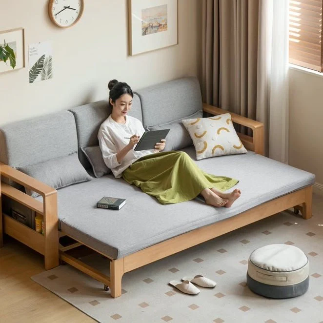 Hyogo Natural Solid Oak Sofa Bed - Image 5