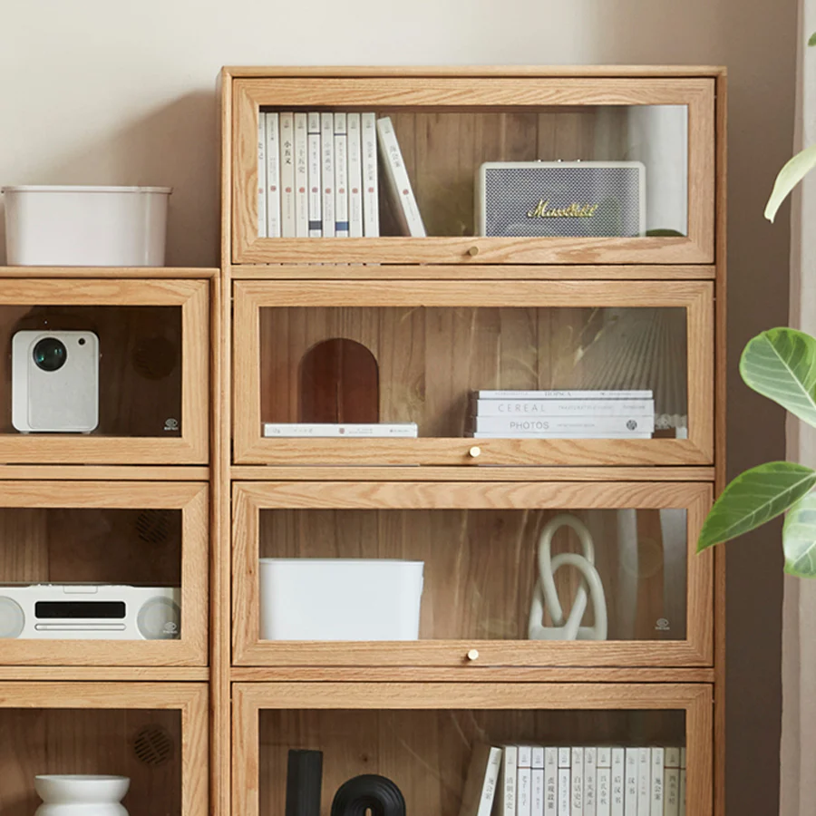 Latvia Designer Natural Solid Oak Display Bookcase Cabinet - Image 3