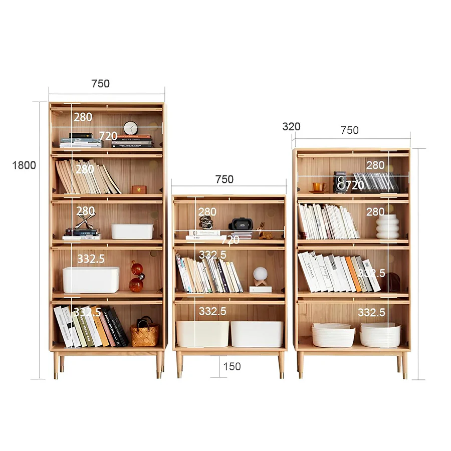 Latvia Designer Natural Solid Oak Display Bookcase Cabinet - Image 7