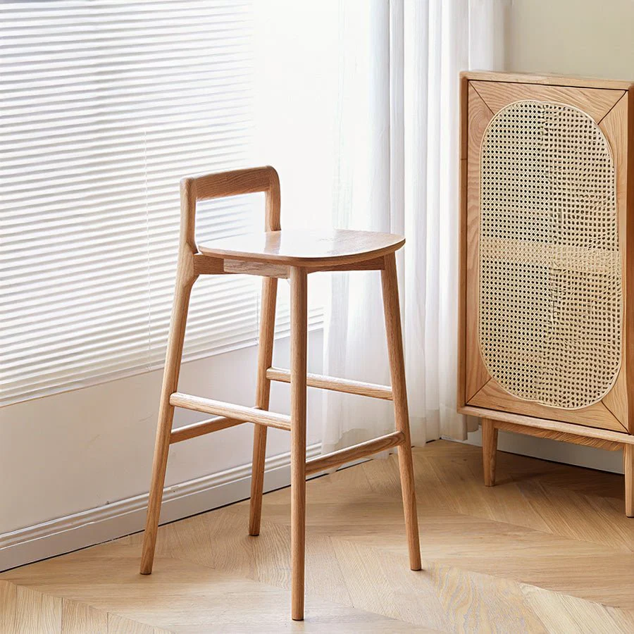 Leszno Natural Solid Oak Bar Stool