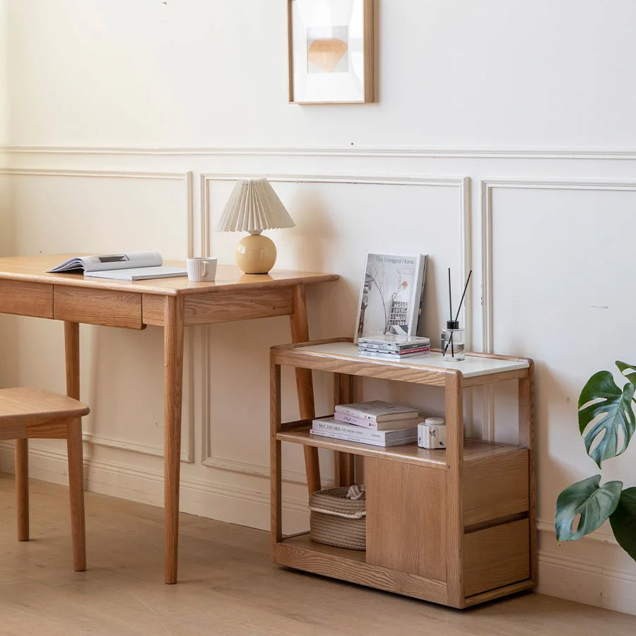 Lisbon Solid Ash Movable Side Table with Ceramic Top - Image 2