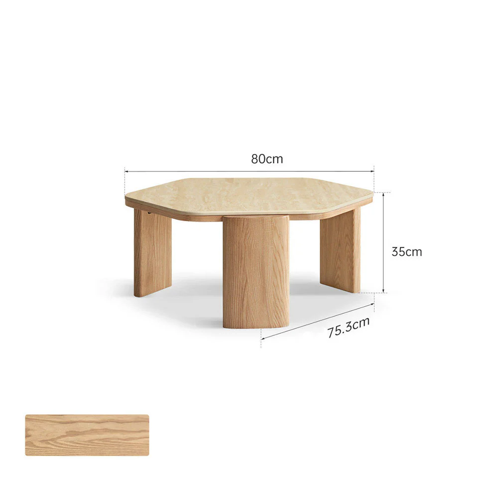 Millis Natural Solid Ash Coffee Table with Travertine Top - Image 7