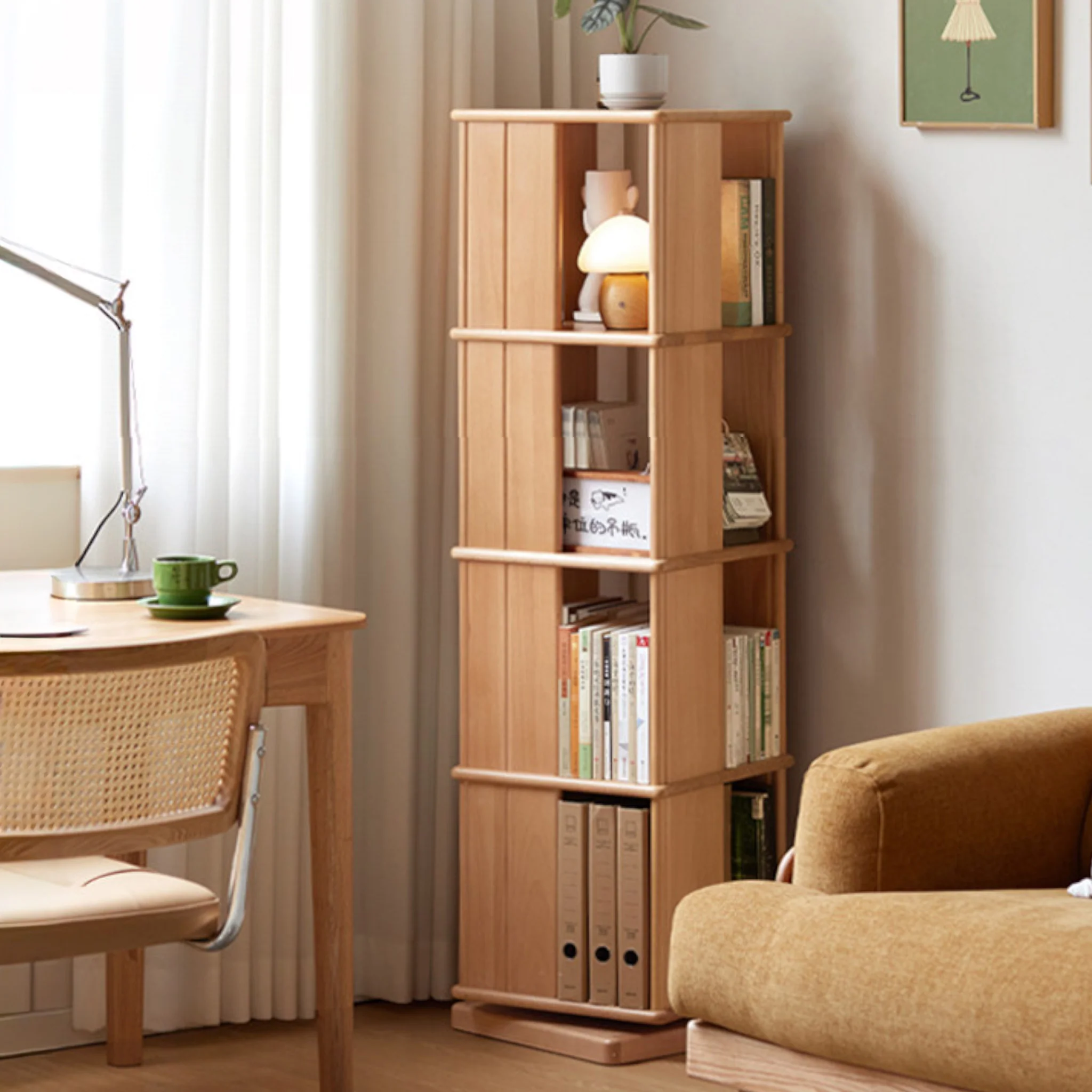 Nerola Natural Solid Beech Rotating Bookshelf - Image 2