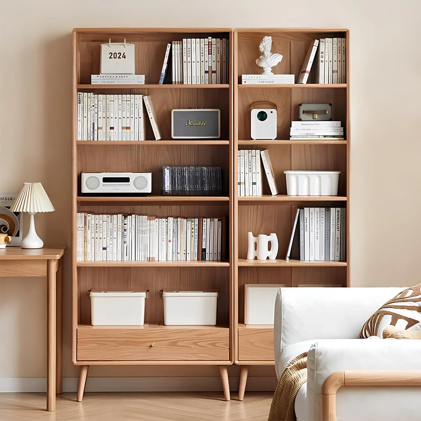 Oslo Natural Solid Oak Display Bookcase Cabinet Design Three - Image 2