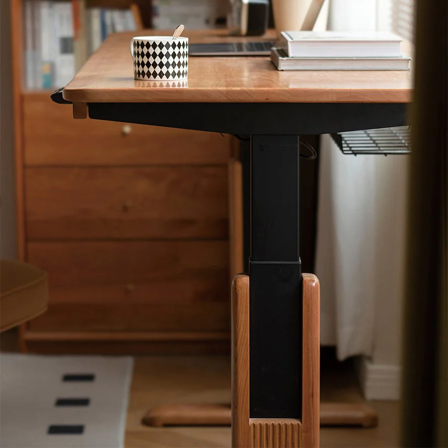 Prunus Solid Cherry Electric Height Adjustable Computer Desk - Image 3