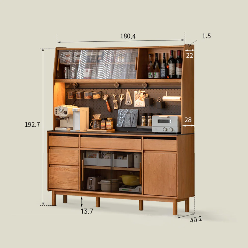 Veroli Natural Solid Cherry Sideboard with Hutch Dresser Top - Image 14