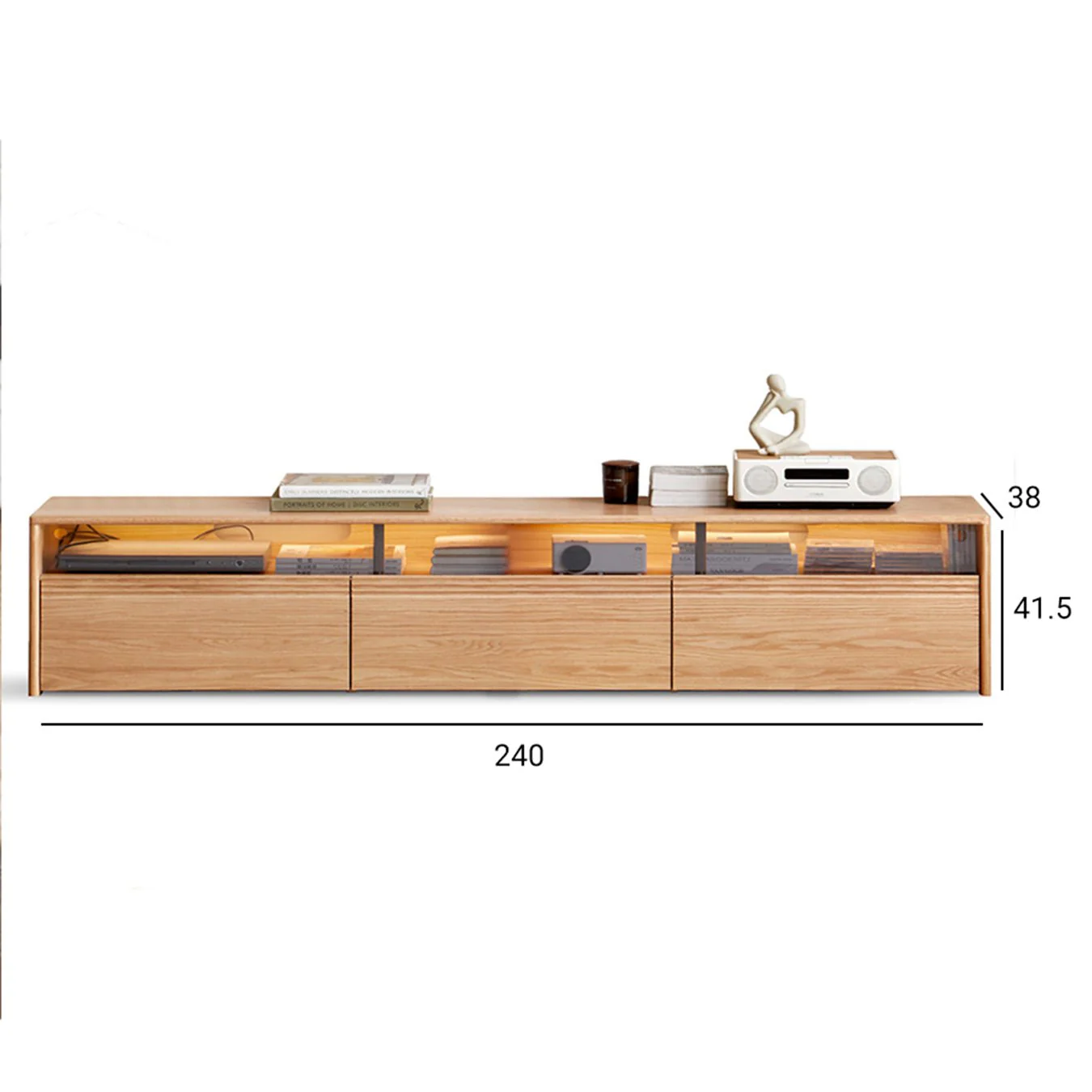 Warburg Solid Oak Floor Standing Entertainment Unit with LED Light - Image 10