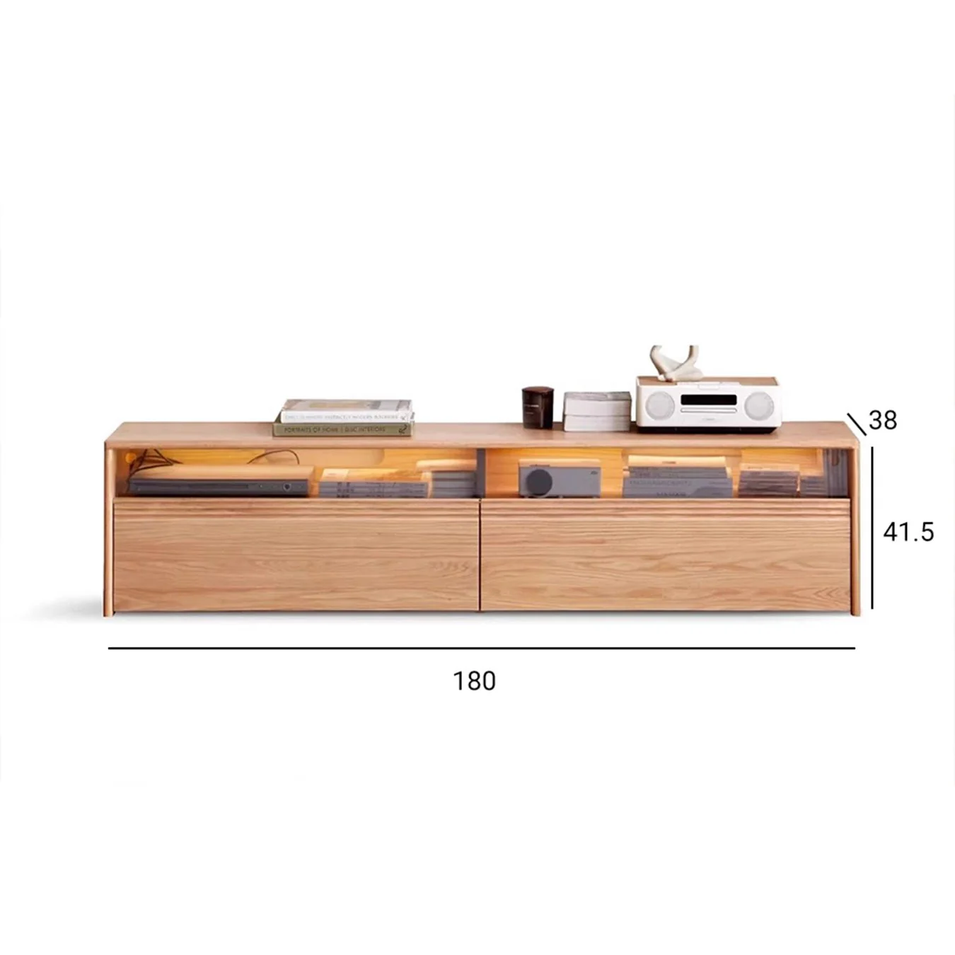 Warburg Solid Oak Floor Standing Entertainment Unit with LED Light - Image 7