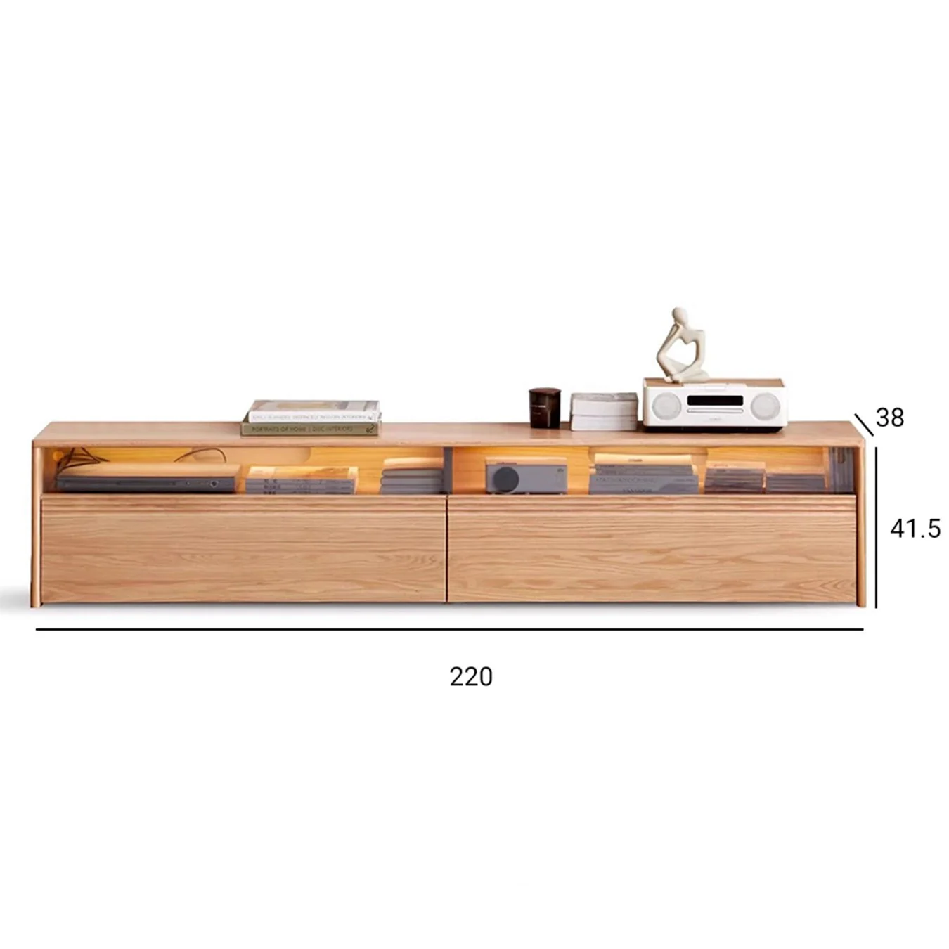 Warburg Solid Oak Floor Standing Entertainment Unit with LED Light - Image 9